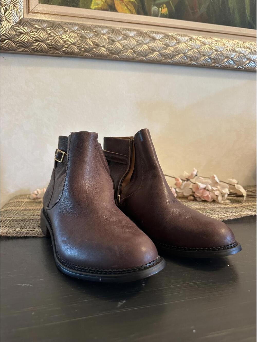Franco Sarto Brown Leather Heeled Ankle Boots Size 7
